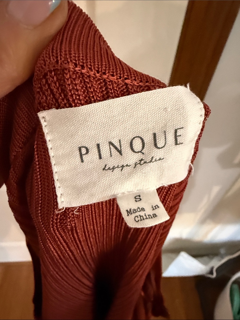 Pinque Two-Piece Ribbed V-Neck Tank & Cardigan - Rust - Picture 5 of 6